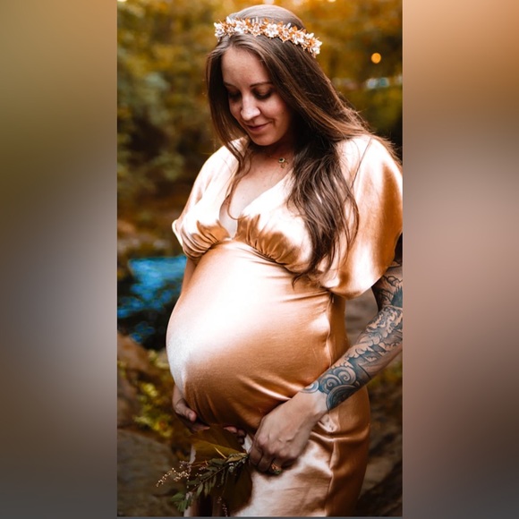 Free People Beatrice Dress in Warm Sand gold satin boho - Picture 4 of 8